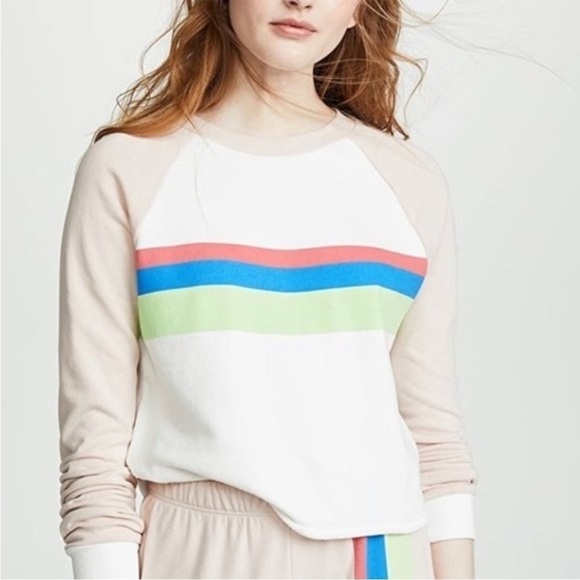 Wildfox Rainbow Striped Cropped Sweatshirt Terry Cloth Inside - Picture 1 of 11